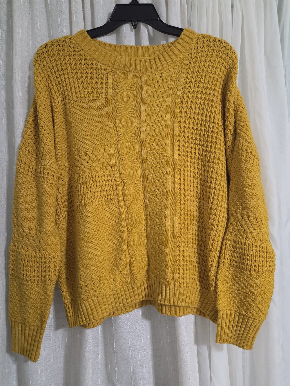Mustard Yellow Cable Knit Sweater - Women